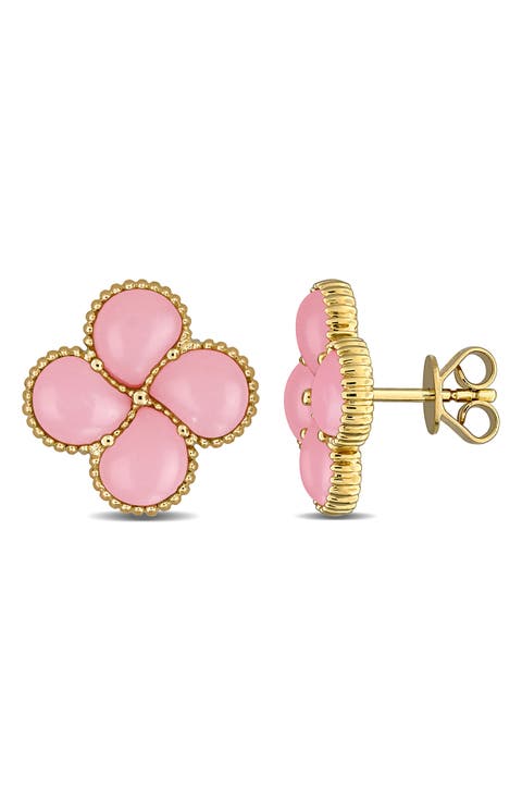 Lab Created Pink Opal Stud Earrings