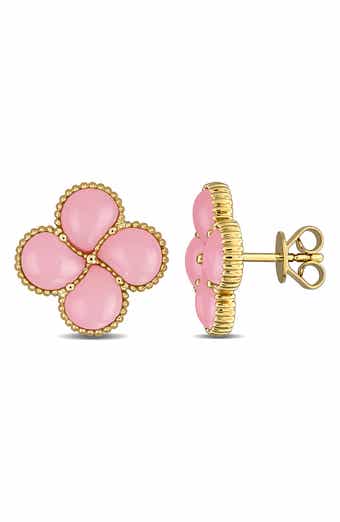 Lab Created Pink Opal Stud Earrings