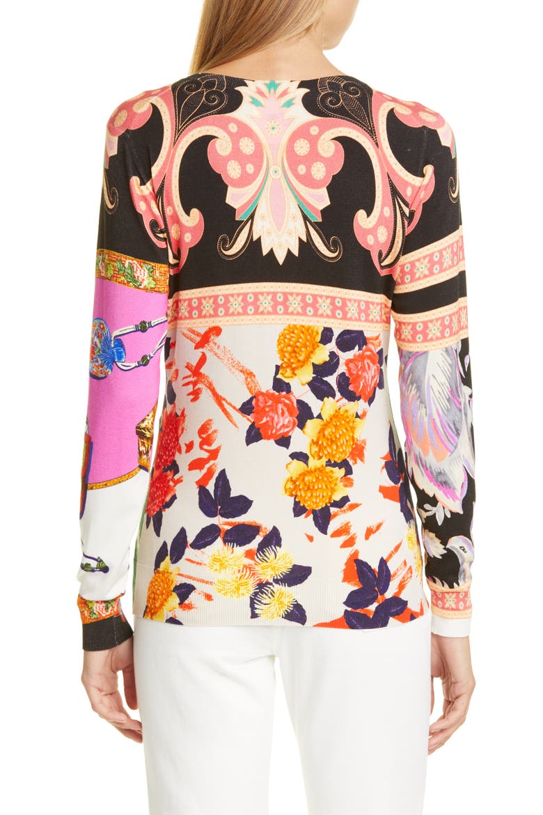 Floral Print Silk Blend Sweater, Alternate, color, GREEN
