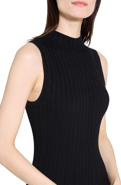 Theory Cable Stitch Sleeveless Wool Blend Sweater Midi Dress In Black