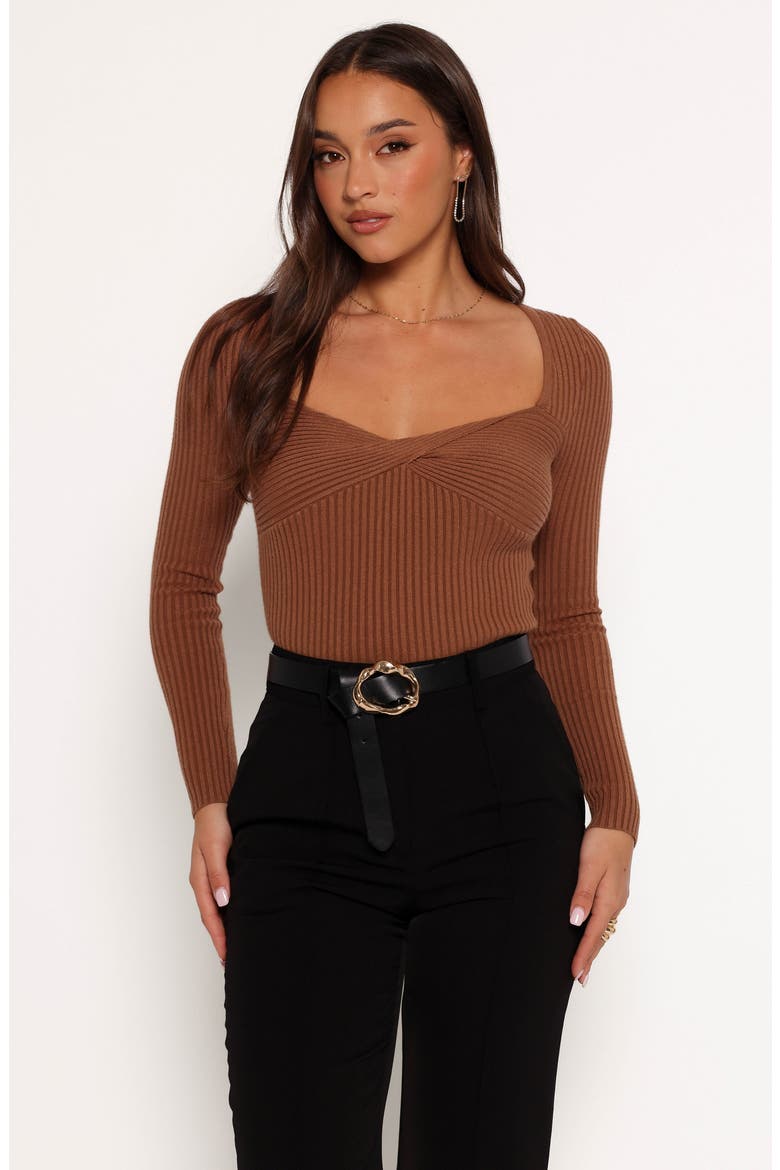 Akopo Sweetheart Neck Long Sleeve Top, Alternate, color, COGNAC