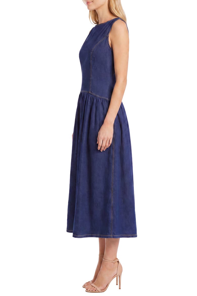 Drop Waist Cotton Blend Denim Midi Dress, Alternate, color, DARK WASH