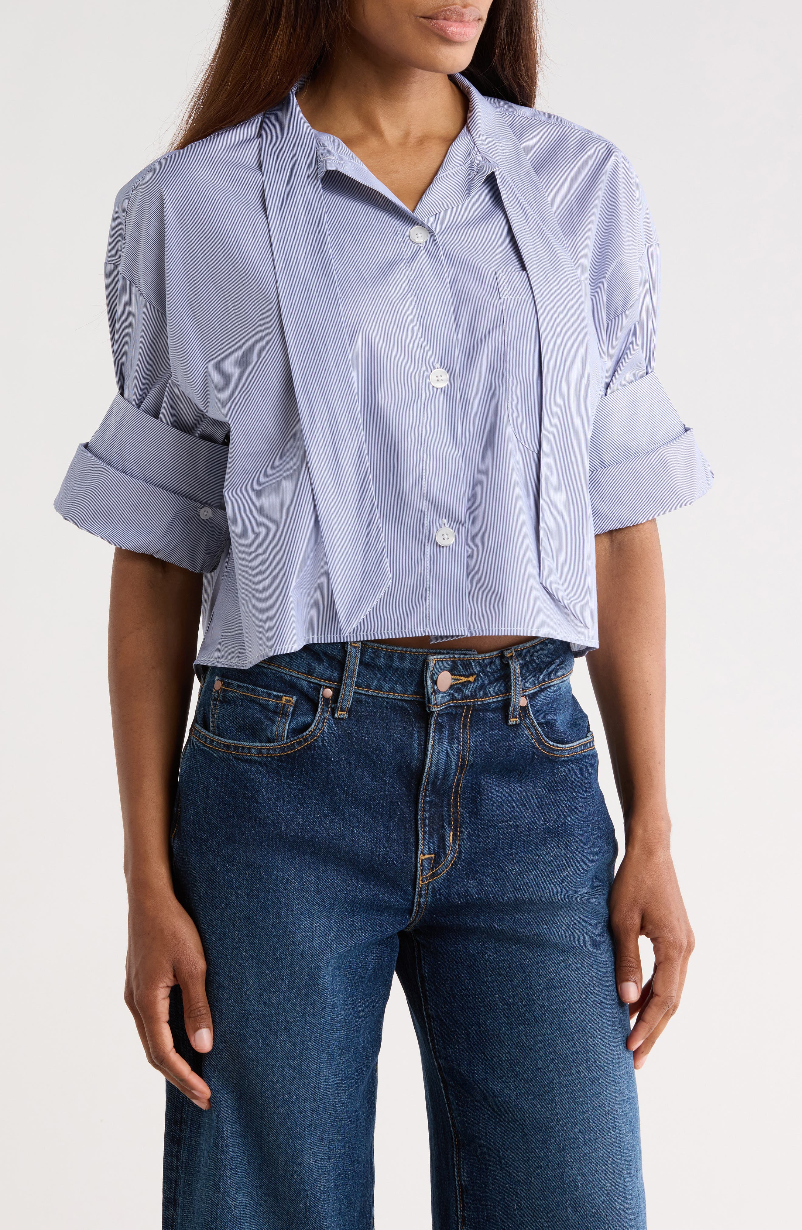 TWP Next Ex Striped Tie Neck Cotton Shirt