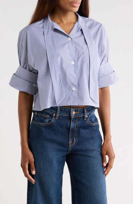 TWP Next Ex Striped Tie Neck Cotton Shirt