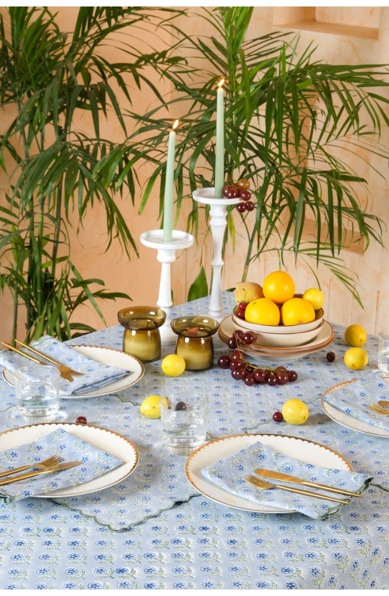 Inner Child Mona Scallop Embroidered Blockprint Tablecloth, Alternate, color, 60X90