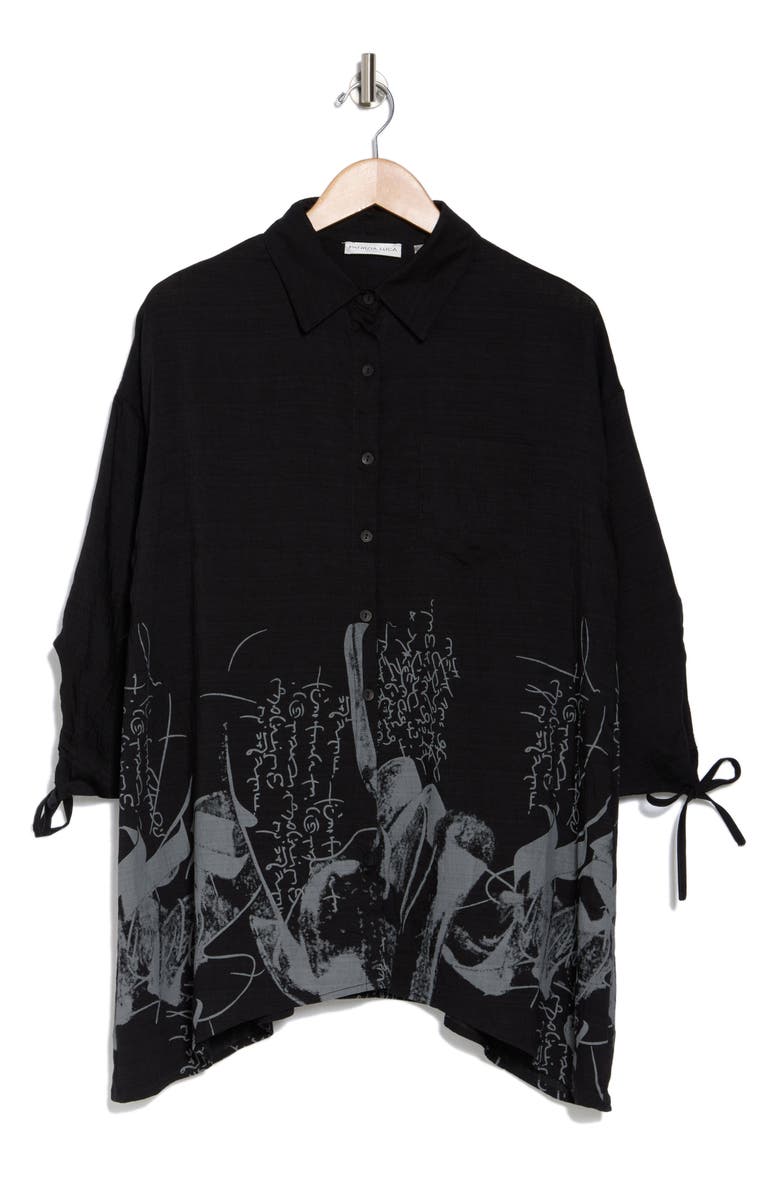 PATRIZIA LUCA Border Print Button-Up Tunic Shirt, Alternate, color, Black