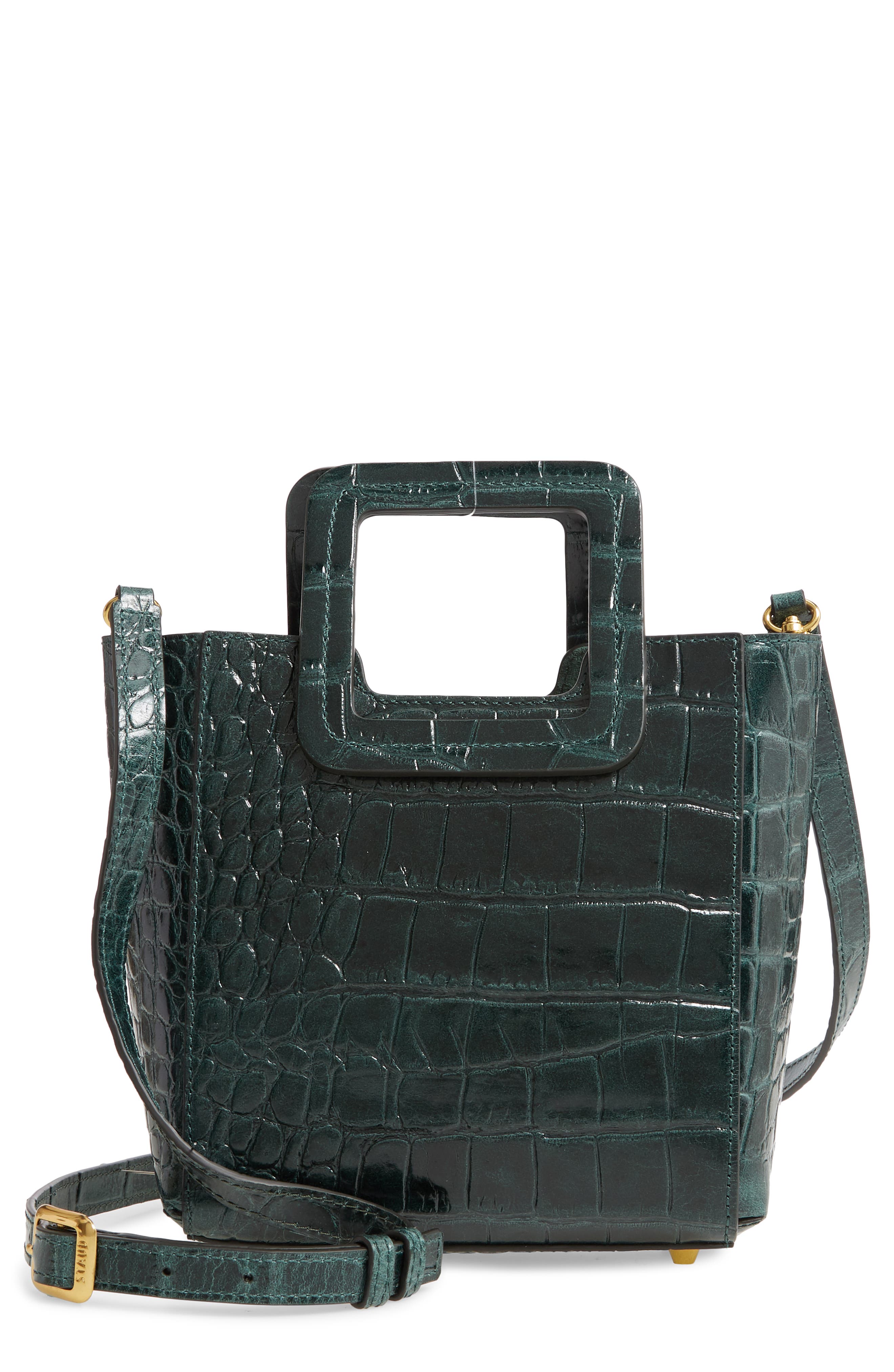 STAUD Mini Shirley Croc Embossed Leather Bag, Main, color, 