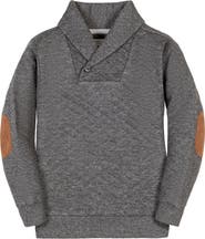 Hope & Henry Kids' Long Sleeve Quilted Shawl Collar Sweatshirt with Elbow Patches