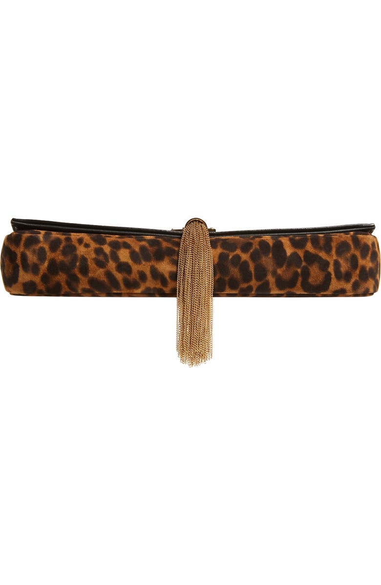 Saint Laurent Kate Leopard Print Calfskin Baguette Bag, Alternate, color,