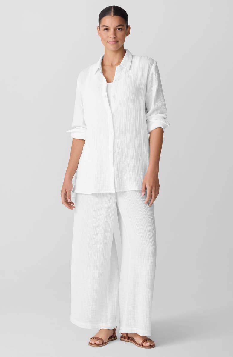 Eileen Fisher Easy Classic Organic Cotton Button-Up Shirt, Alternate, color, White