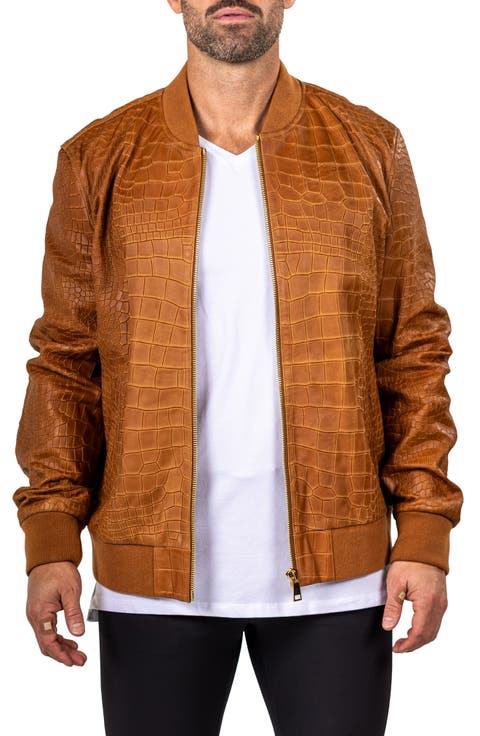 Marthyr Croc Embossed Leather Bomber Jacket
