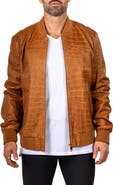 Maceoo Marthyr Croc Embossed Leather Bomber Jacket