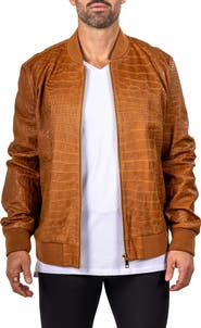 Maceoo Marthyr Croc Embossed Leather Bomber Jacket
