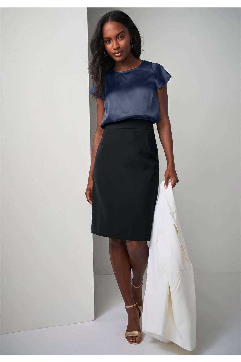 Tummy Control Bi-Stretch Pencil Skirt, Alternate, color, BLACK