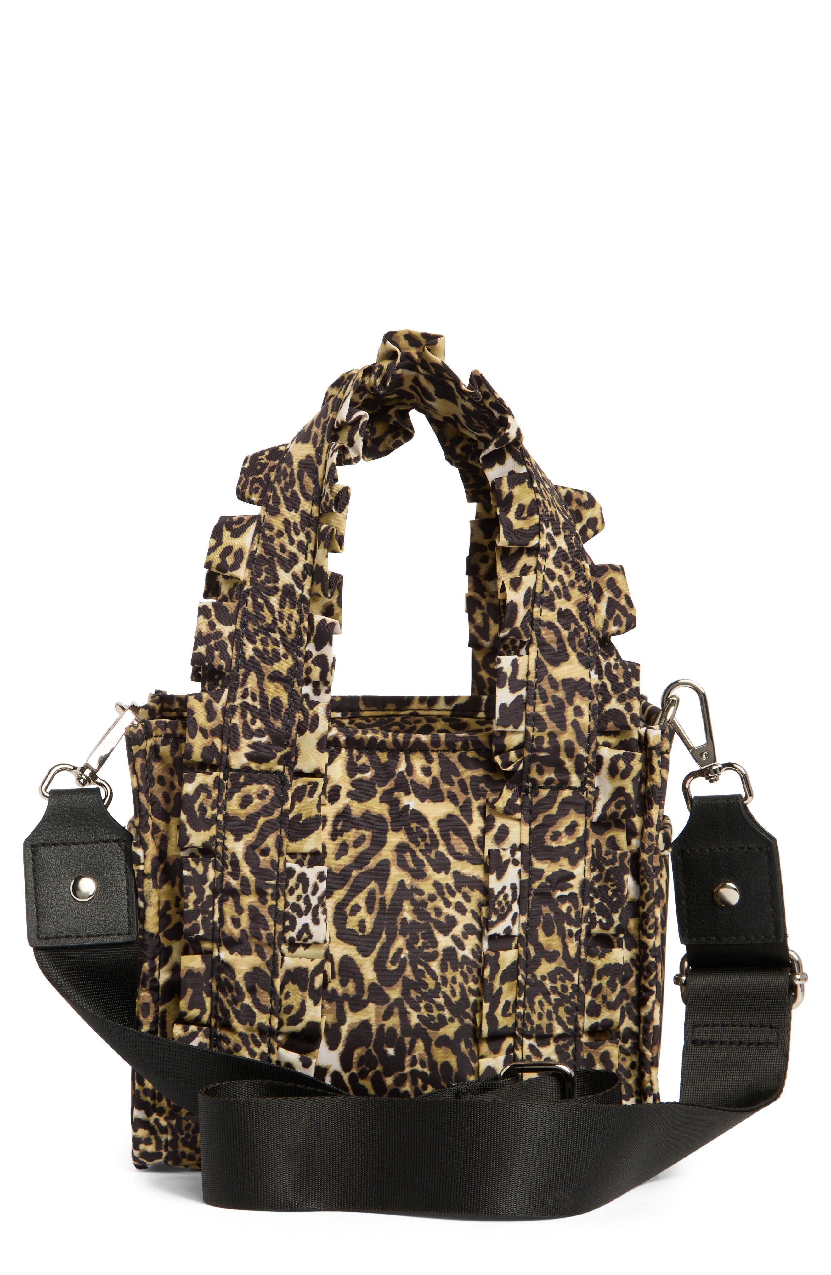 Ruffle Nylon Mini Tote, Alternate, color, LEOPARD