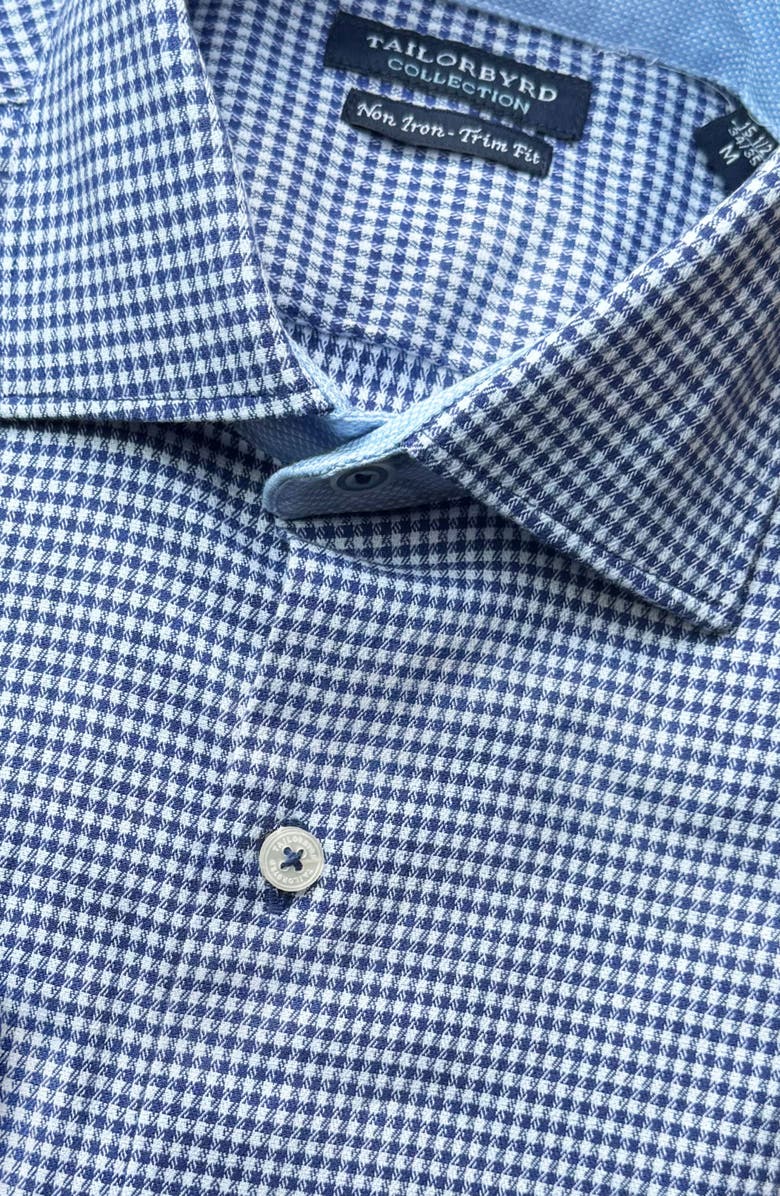 TailorByrd Trim Fit Dobby Mini Gingham Non-Iron Stretch Dress Shirt, Alternate, color, Navy