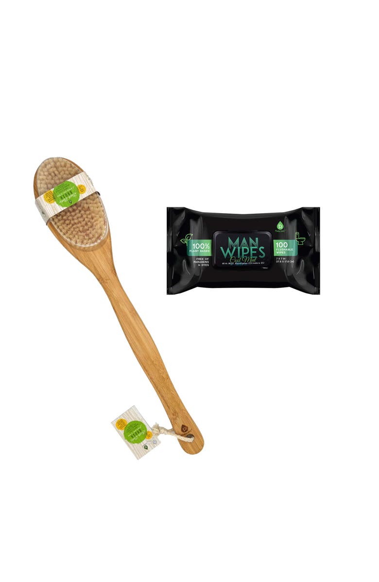 PURSONIC Clean & Refresh Bundle 1200 Flushable Man Wipes (Mint Scented) - 12 Pack + Bath Body Brush, Main, color, Black