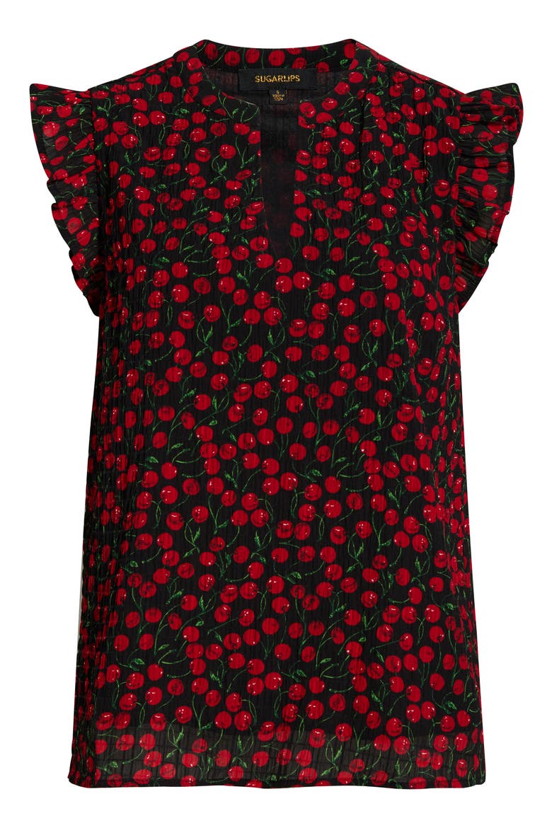 Cherry Crush Flutter Sleeve Top, Alternate, color, BLACK-RED