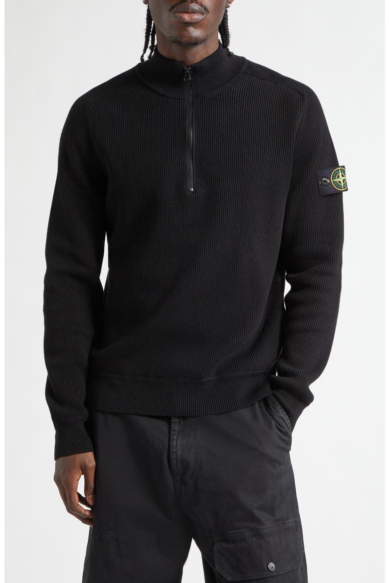 Organic Cotton Rib Half Zip Sweater, Main, color, BLACK