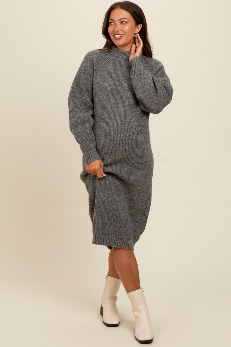 Mock Neck Bubble Sleeve Midi Sweater Dress, Main, color, Charcoal Grey