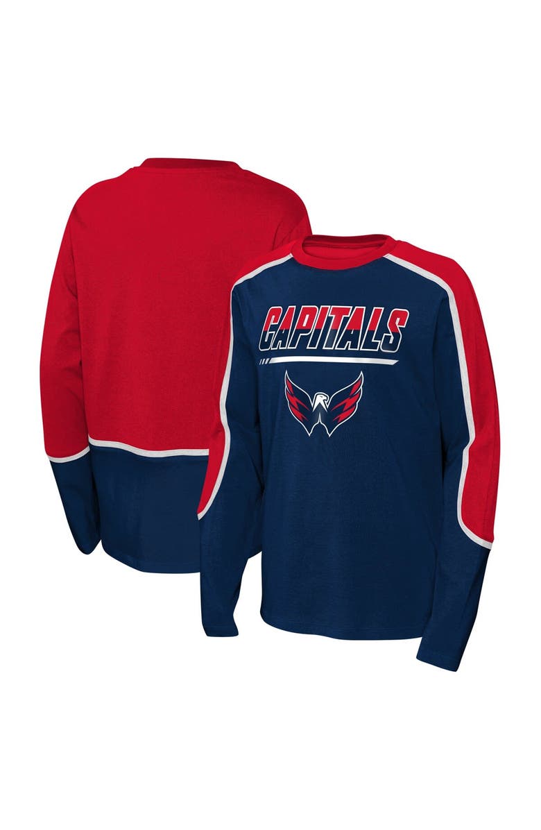 Outerstuff Youth Navy/Red Washington Capitals Pro Assist Long Sleeve T-Shirt, Main, color, 
