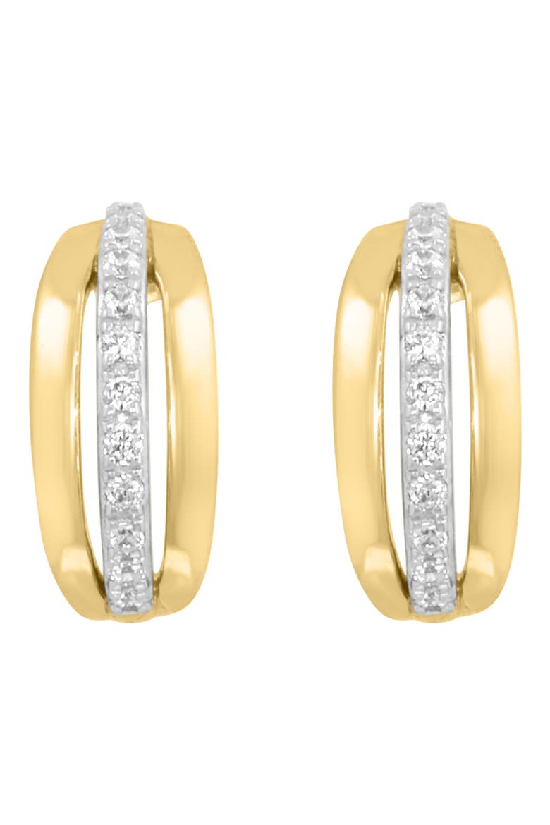 14K Gold Plated Sterling Silver Diamond Hoop Earrings, Alternate, color, GOLD