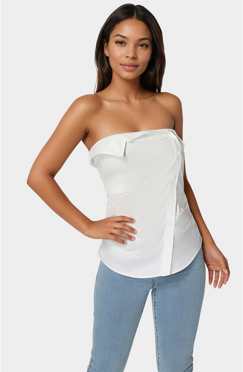 bebe Ruched Asymmetric Top, Main, color, White Alyssum