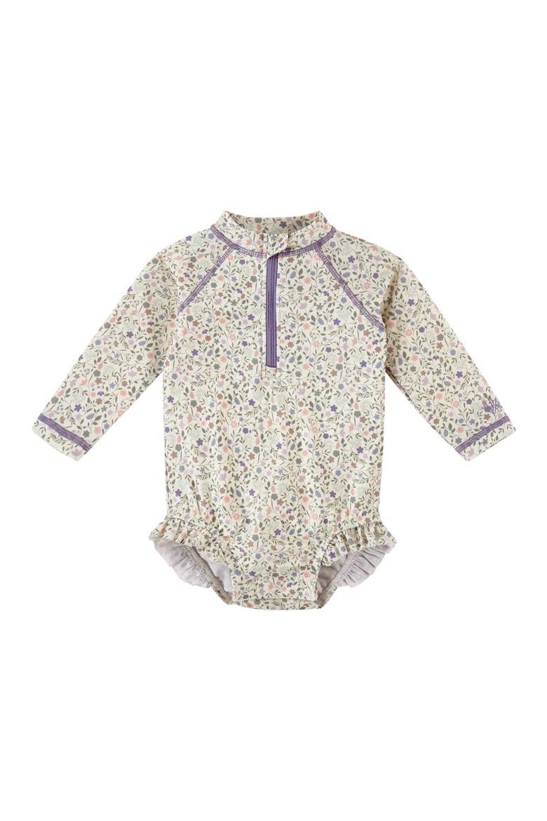 Long Sleeve Ruffle Legged Swim Suit, Main, color, Sonora Meadows