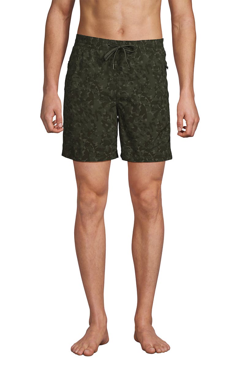 Lands' End 7 Inch Volley Hydroliner Swim Trunks, Main, color, Expedition Green Camo