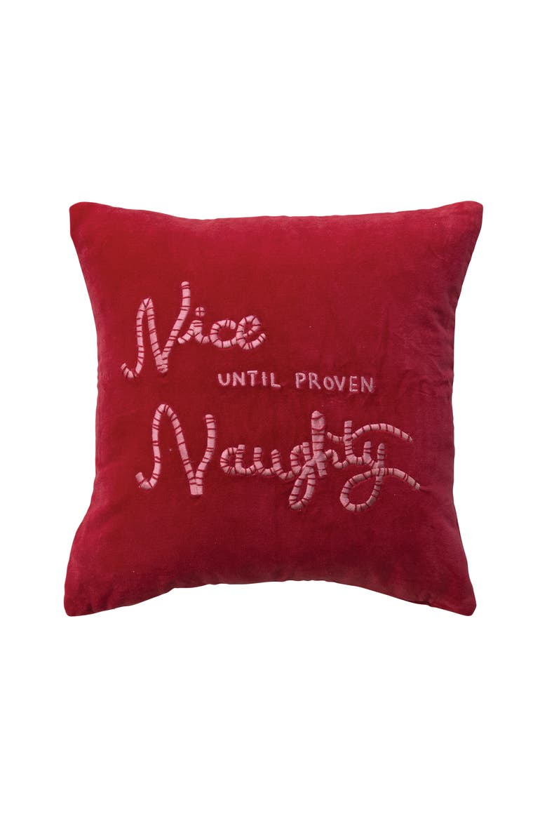 Cotton Velvet Pillow with Embroidered, Red & Light Pink, Main, color, Red & Pink