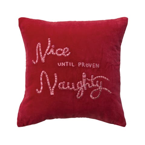 Cotton Velvet Pillow with Embroidered, Red & Light Pink