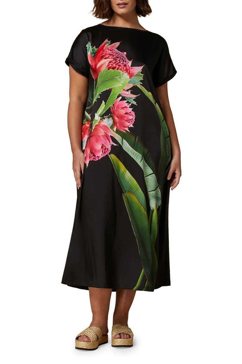 Cadine Floral Print Jersey Dress, Main, color, BLACK