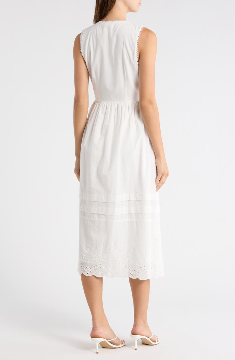 Lush Sleeveless Embroidered Eyelet Cotton Midi Dress, Alternate, color, White