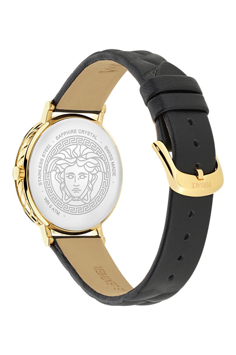 Delphinus Leather Strap Watch, 35mm, Alternate, color, YELLOW GOLD