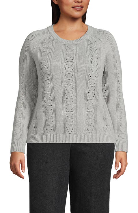 Plus Size Drifter Raglan Pointelle Crew Neck Sweater