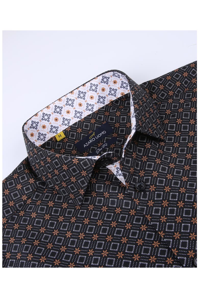 Slim Fit Geometric Print Performance Button-Up Shirt, Alternate, color, BLACK