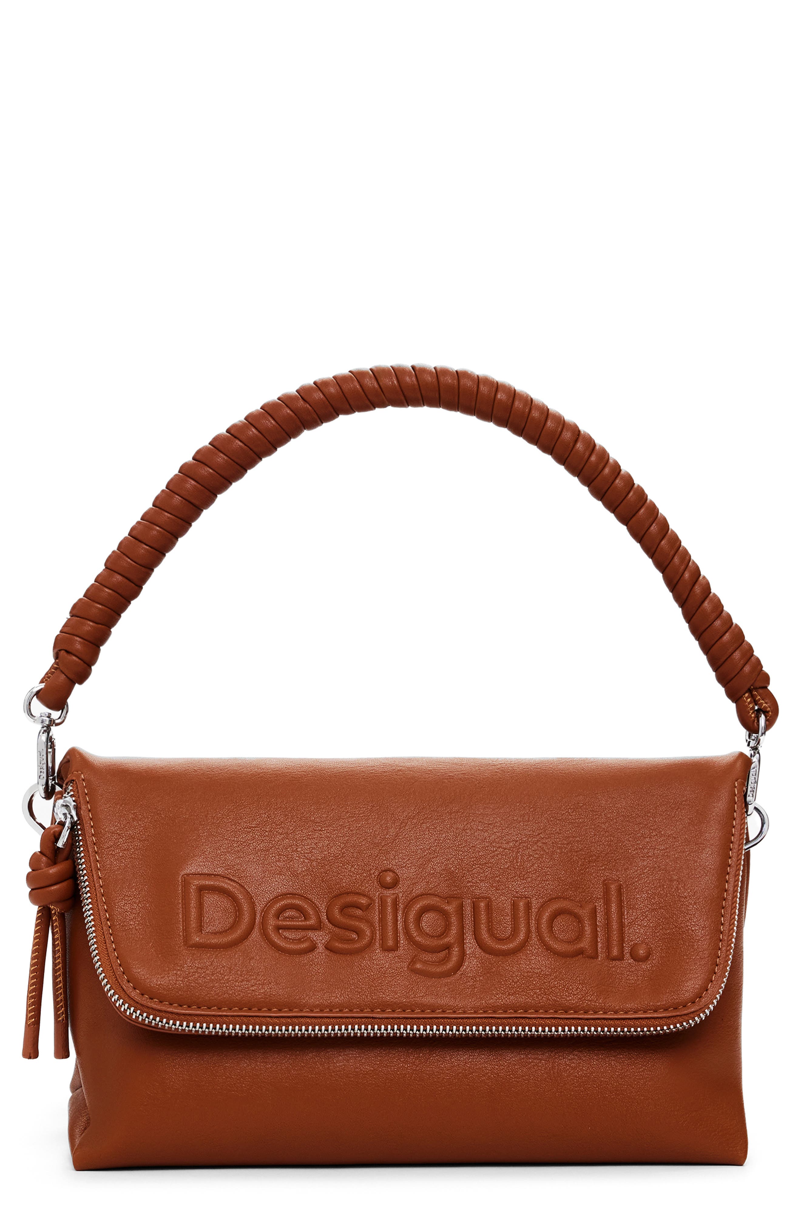 Desigual Faux Leather Shoulder Bag, Main, color, Camel