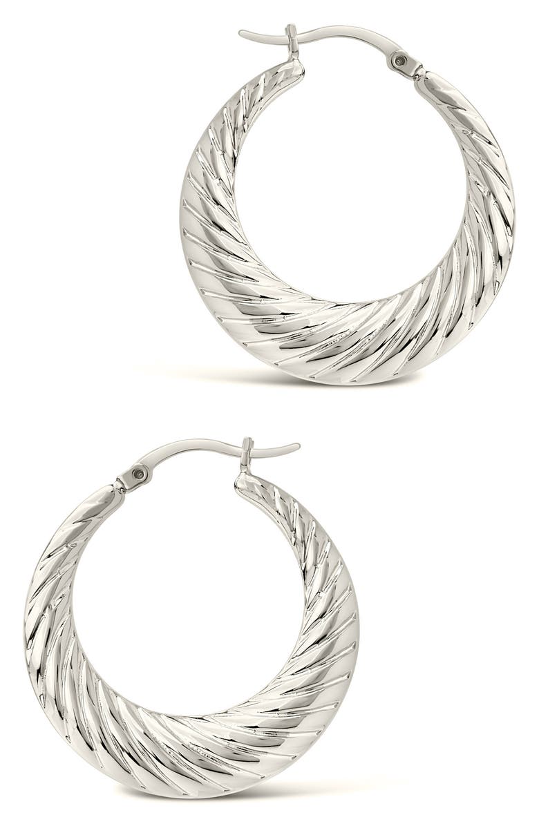 Sterling Forever Delia Hoop Earrings, Main, color, Silver