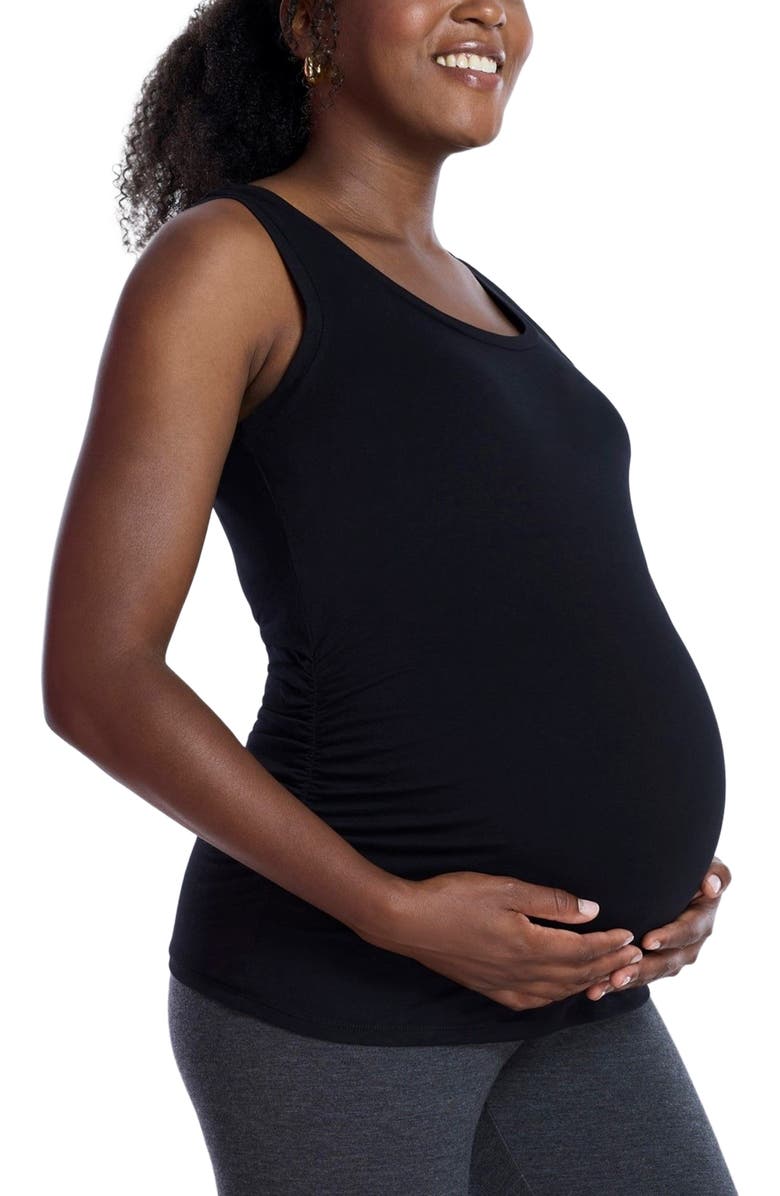 MOTHERHOOD MATERNITY Scoop Neck Side-Ruched Maternity Tank Top, Alternate, color, Black