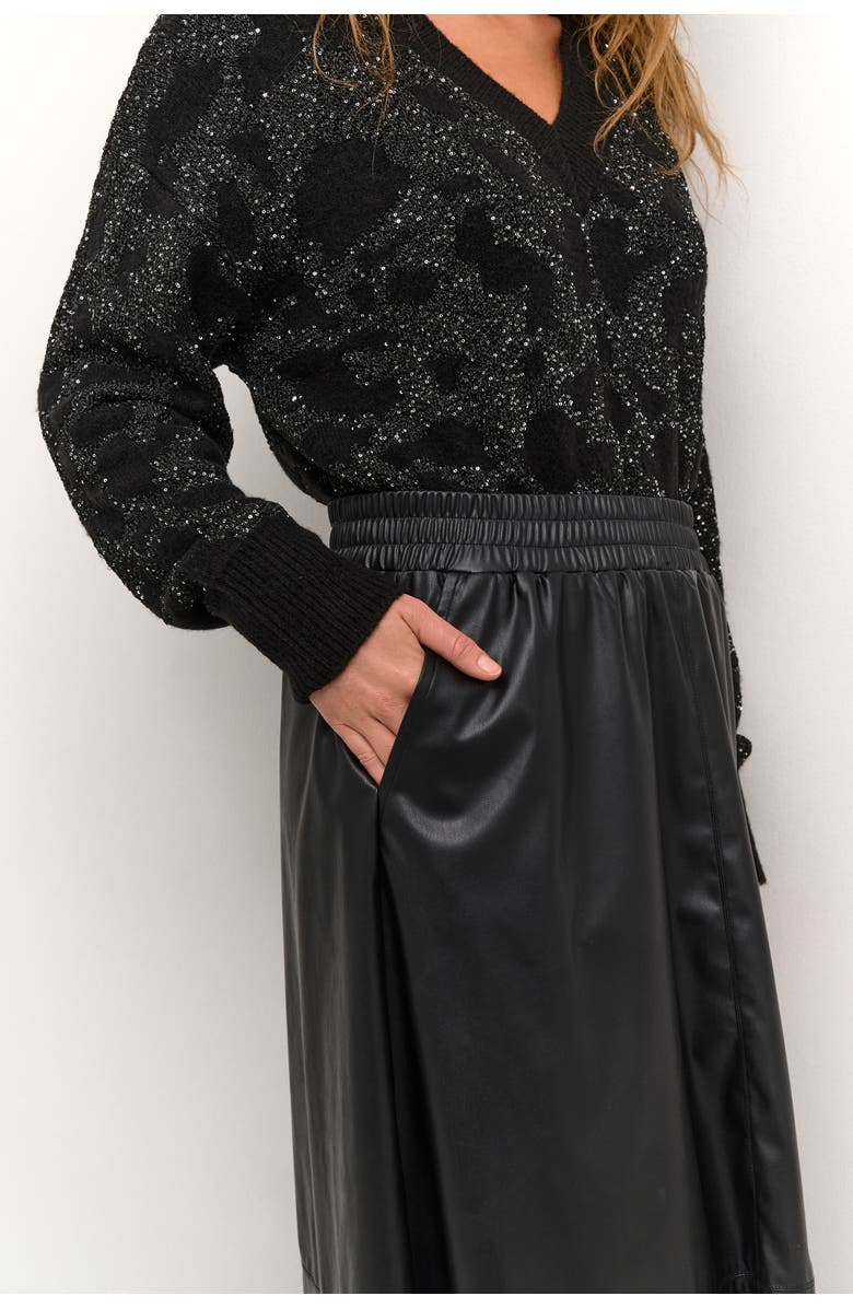 Kaffe Kamikka Faux Leather A-Line Midi Skirt, Alternate, color, Black Deep