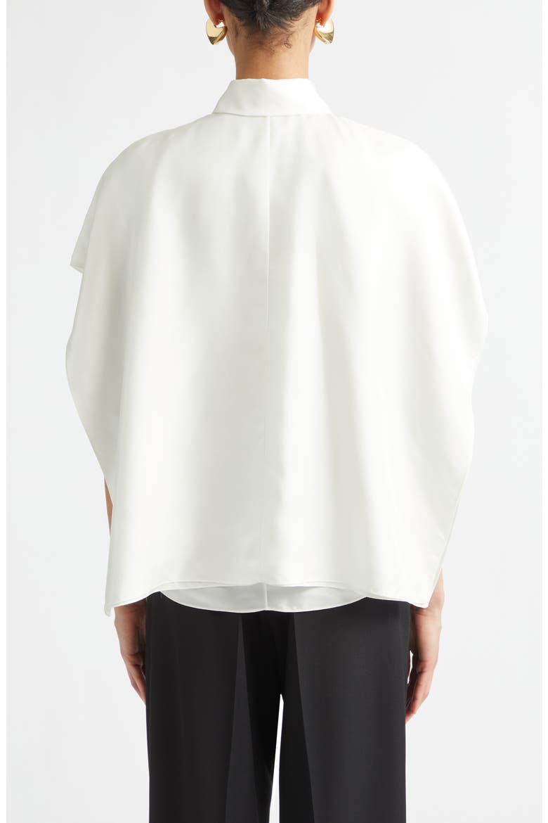 Layered Short Sleeve Silk Twill Button-Up Shirt, Alternate, color, 9000 WHITE