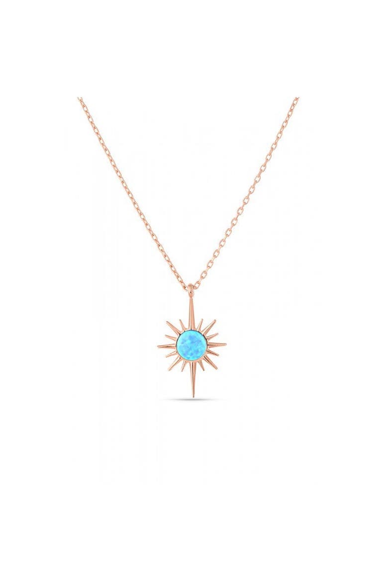 Blue Opal Northernstar Sterling Silver Pendant Necklace, Main, color, Rose gold