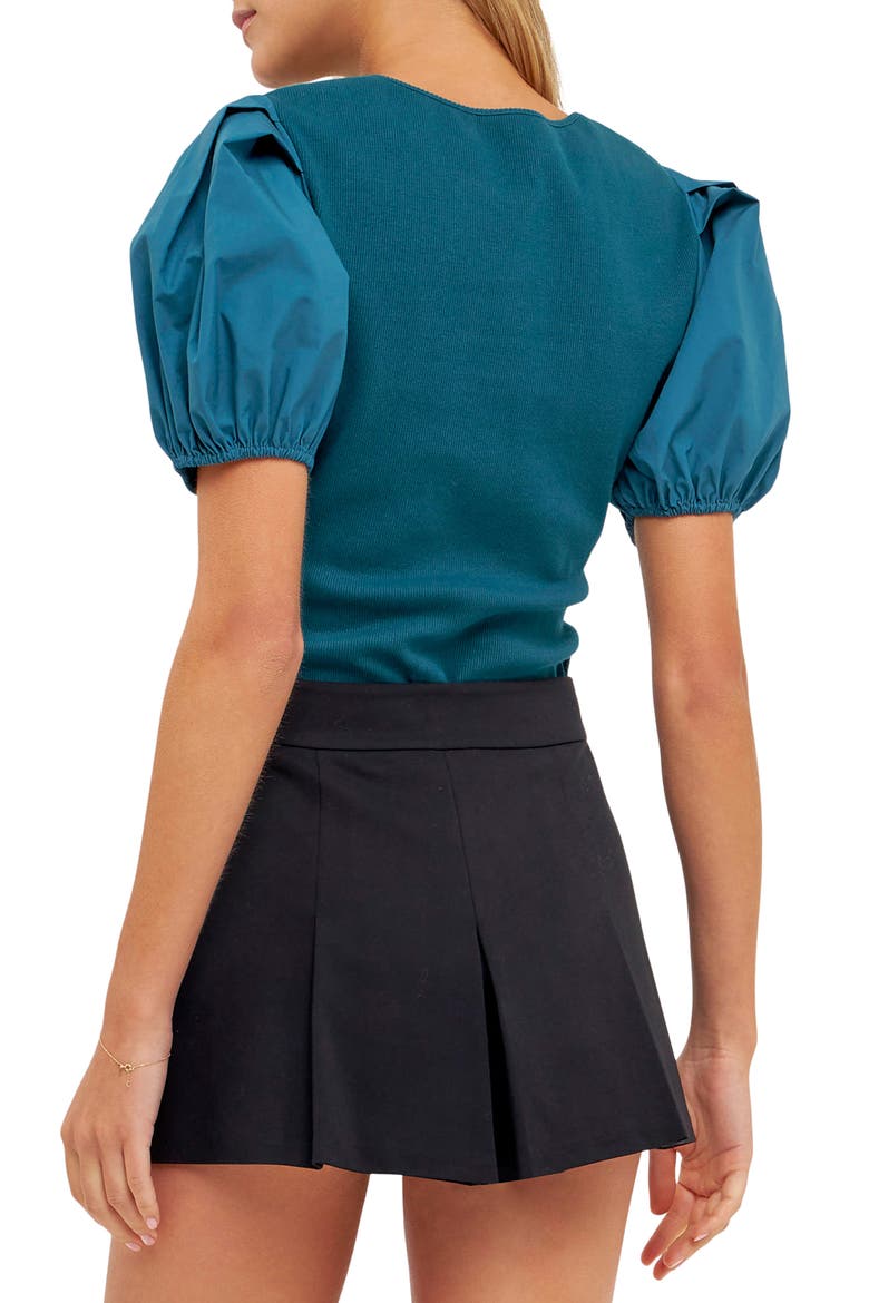 Puff Sleeve Henley, Alternate, color, TEAL