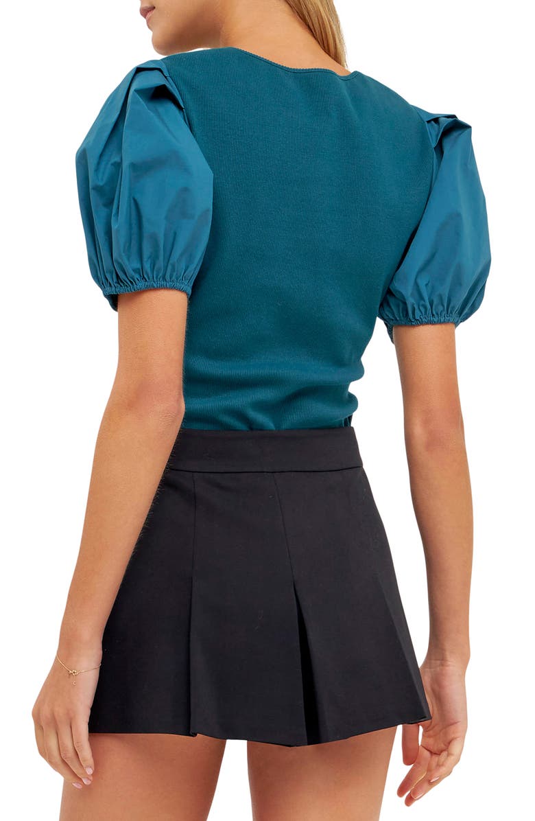 English Factory Puff Sleeve Henley, Alternate, color, Teal