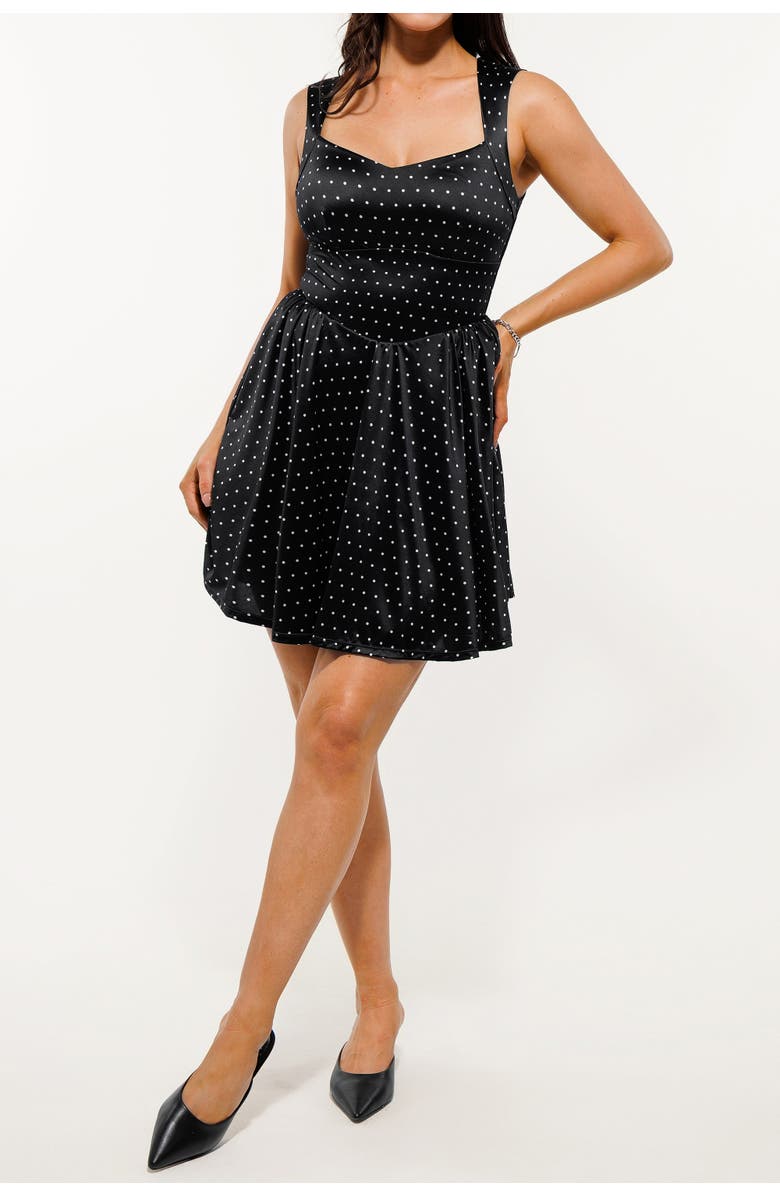 Popilush Shapewear Sweetheart Neckline Fit & Flare Mini Dress, Alternate, color, Black/White Dot