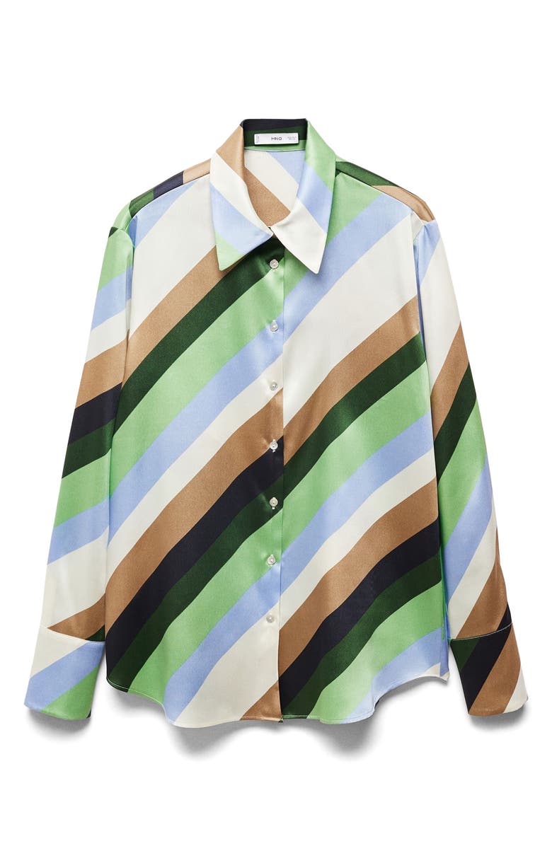 MANGO Verdi Stripe Satin Button-Up Shirt, Alternate, color, 