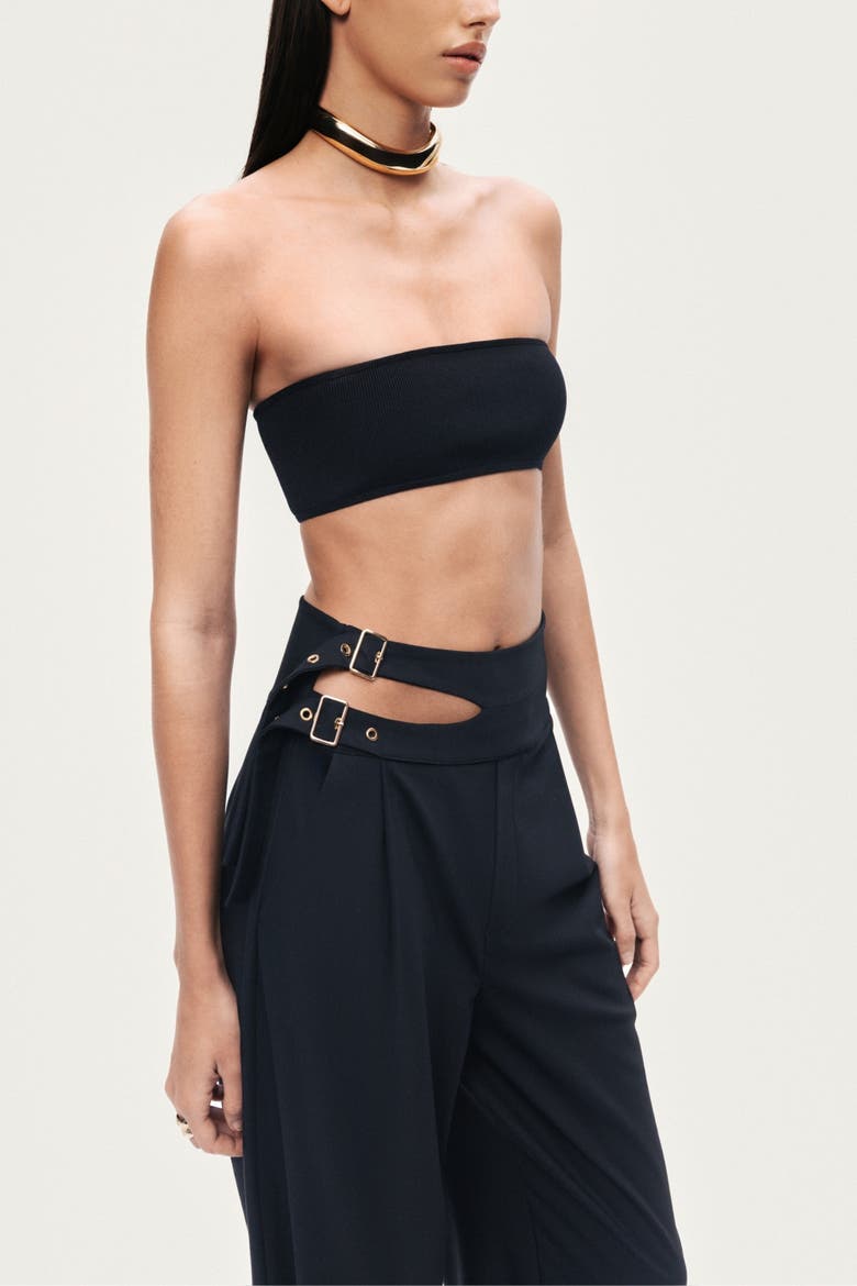 Cut-Out Waist Wide-Leg Pants, Alternate, color, Black