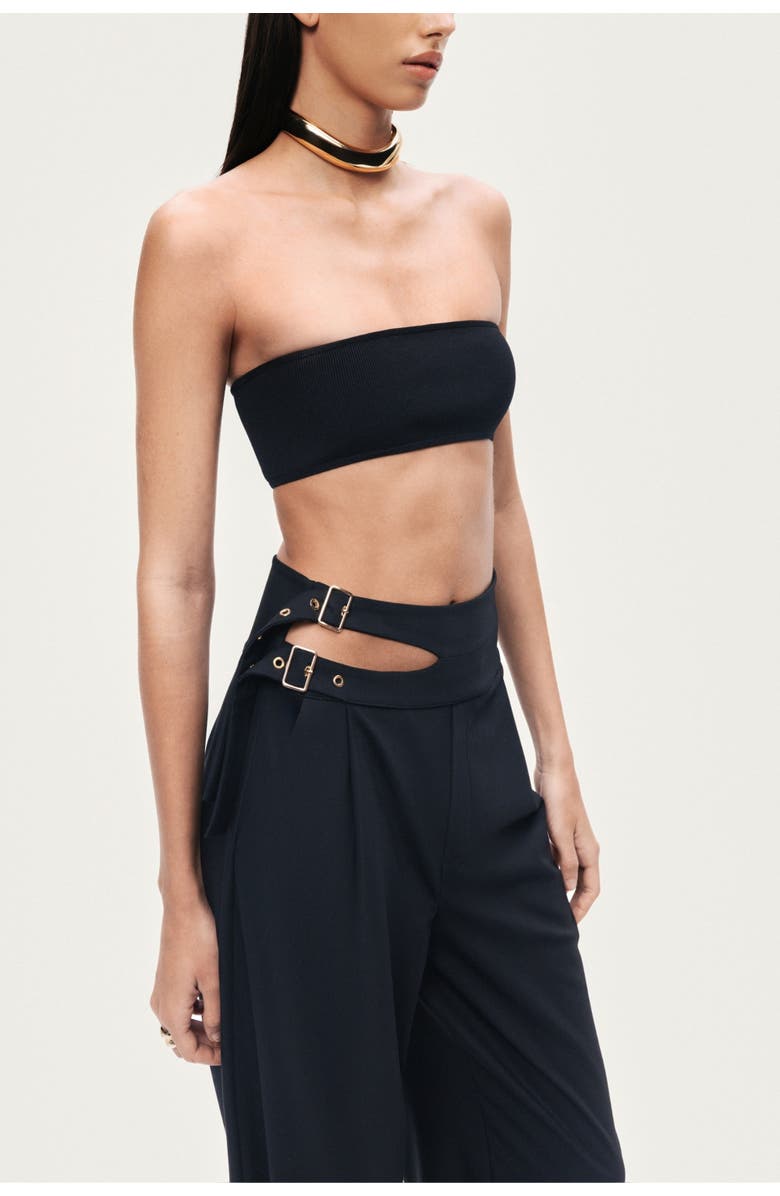 Nocturne Cut-Out Waist Wide-Leg Pants, Alternate, color, Black