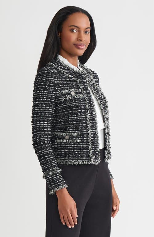 Misook Heritage Eyelash Tweed Knit Jacket In Gray