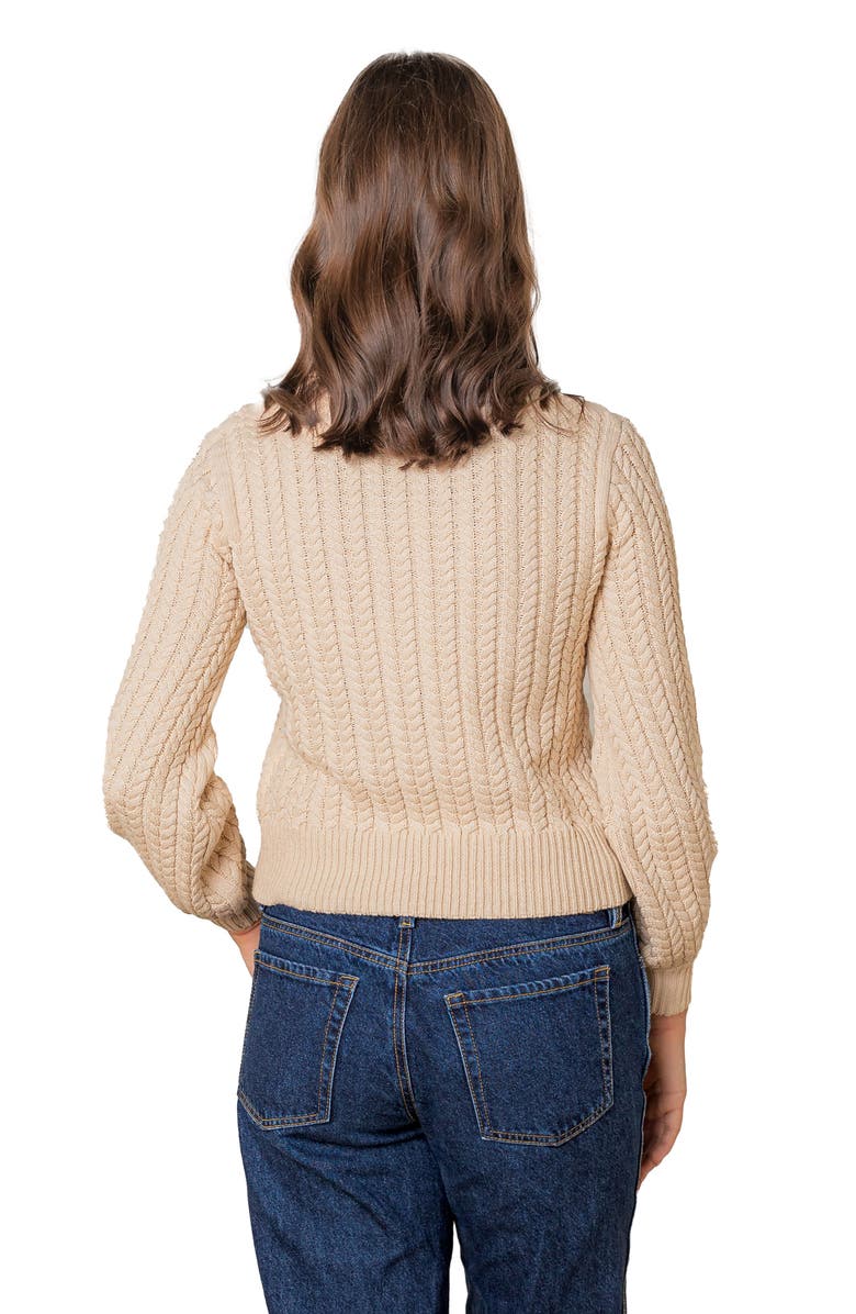 Hope & Henry Organic Peasant Sleeve Cable Sweater, Alternate, color, Oatmeal Heather